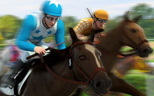 virtual horse riders competing in a race