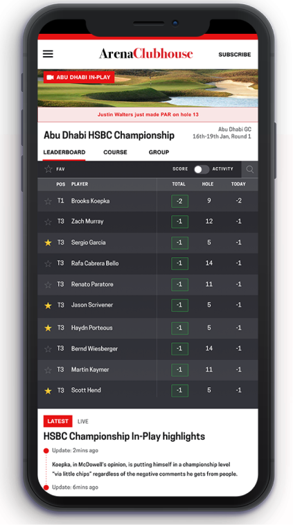 Abu Dhabi HSBC Championship leader board and highlights on mobile screen