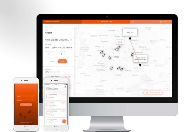 Tournament Services Transportation system shown on mobile and desktop